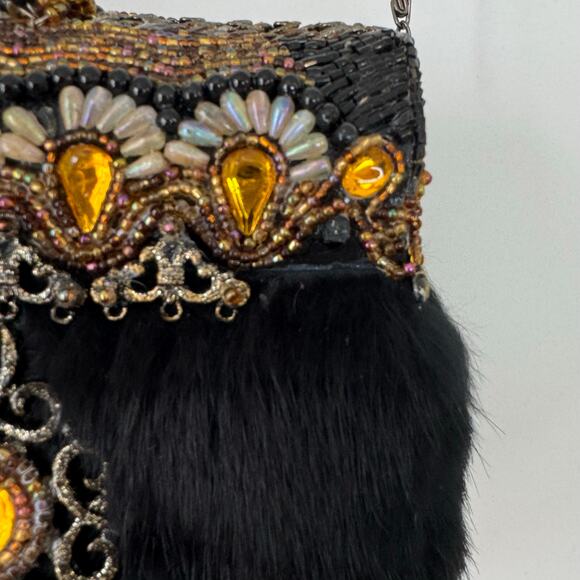 Mary Frances Hardshell Clutch Black Fur Embellished Shoulder Crossbody Bag